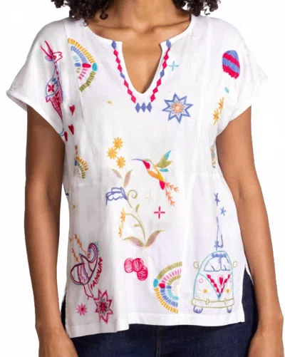 Johnny Was Easy Paneled V-neck Tee In White