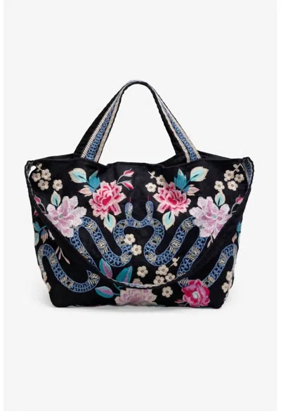 Johnny Was Edie Linen Tote Bag In Black