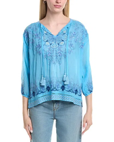 Johnny Was Ekaterina Silk-blend Blouse In Blue
