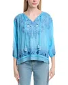 Johnny Was Ekaterina Silk-blend Blouse In Blue