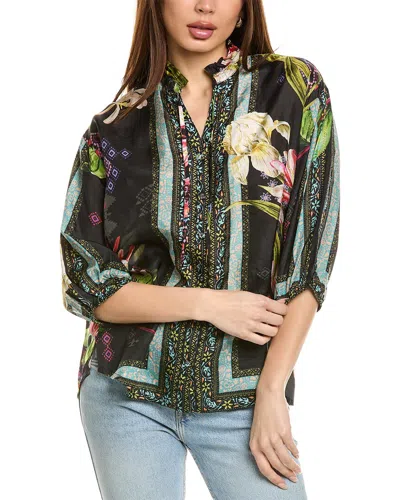 Johnny Was Elda Button-down Silk Blouse In Black
