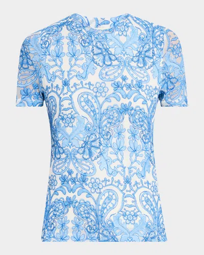 Johnny Was Eleanor Embroidered Mesh Tee In Jordi