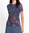 Johnny Was Eleanor Short Sleeve Mesh Tee In Carlie In Blue