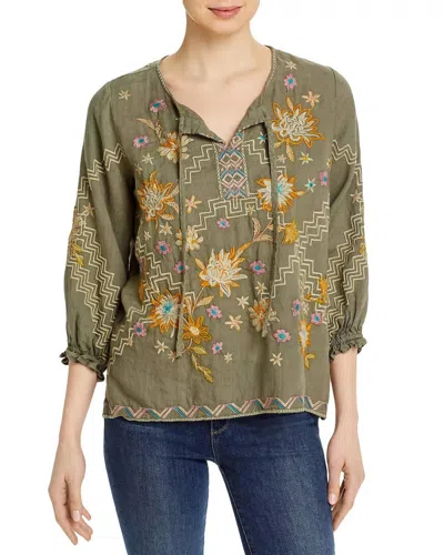 Johnny Was Elia Easy Linen Split Neckline Top In Tortoise In Grey
