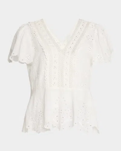 Johnny Was Elizabeth Eyelet-embroidered Peplum Blouse