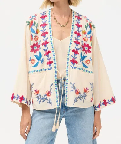 Johnny Was Elizabeth Front Tie Patchwork Kimono In Ecru In Multi