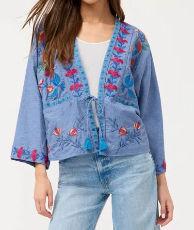 Johnny Was Elizabeth Front Tie Patchwork Kimono In Light Denim Blue In Multi
