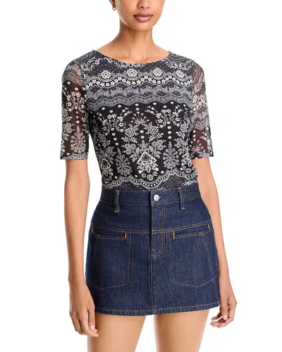 Johnny Was Elizabetta Mesh Boat Neck Tee In Black