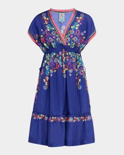Johnny Was Ellis Flounce Floral-print Silk Midi Dress