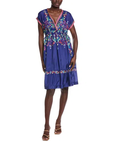 Johnny Was Ellis Silk Mini Dress In Blue