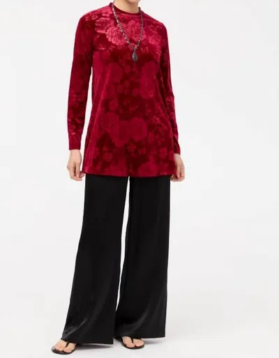 Johnny Was Embossed Stretch Velvet Tunic In Embossed Velvet Red