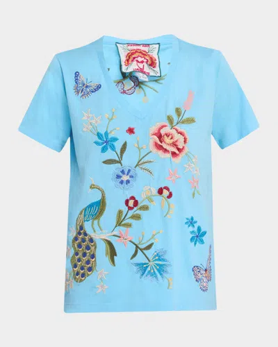 Johnny Was Embroidered Cotton Tee