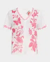 Johnny Was Embroidered Floral-print Linen Blouse