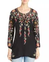 Johnny Was Embroidered Flower Top In Black In Black