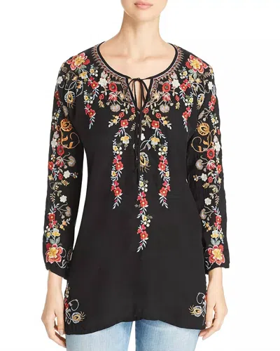 Johnny Was Embroidered Flower Top In Black