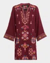 Johnny Was Embroidered Lace-up Cotton Gauze Dress In Brown