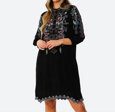 Pre-owned Johnny Was Embroidered Nola Shift Dress For Women In Black Multi