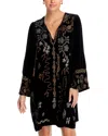 Johnny Was Kimono Sleeve Relaxed Silk-blend Shift Dress In Black