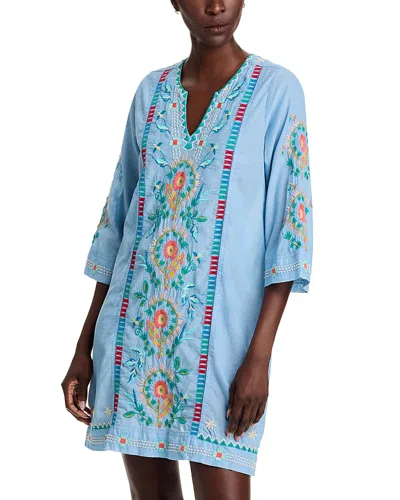 Johnny Was Embroidered Split Neck Swing Dress In Marisol Allen Chambray
