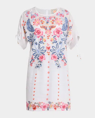 Johnny Was Embroidered Split-sleeve Mini Dress In Multi