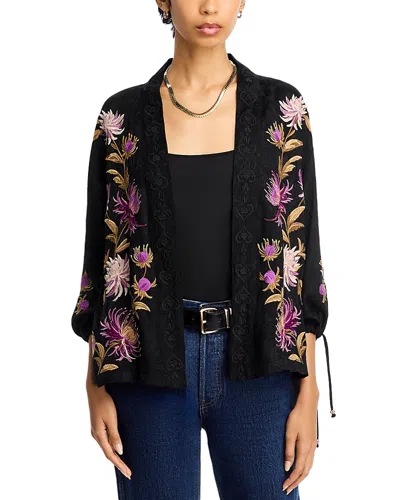 Johnny Was Embroidered Tie Sleeve Kimono In Black