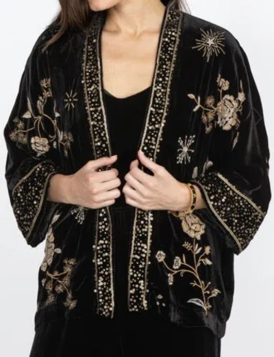 Pre-owned Johnny Was Embroidered Top Velvet Kimono 1x/xl In Black
