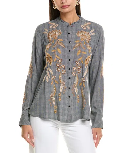 Johnny Was Embroidered Western Shirt In Gray