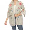 Johnny Was Emika Embroidered Kimono Top In Sand In Gold