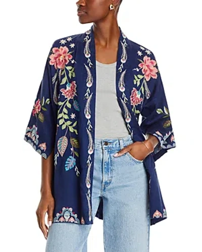 Johnny Was Emika Embroidered Open Front Kimono In Navy/multi