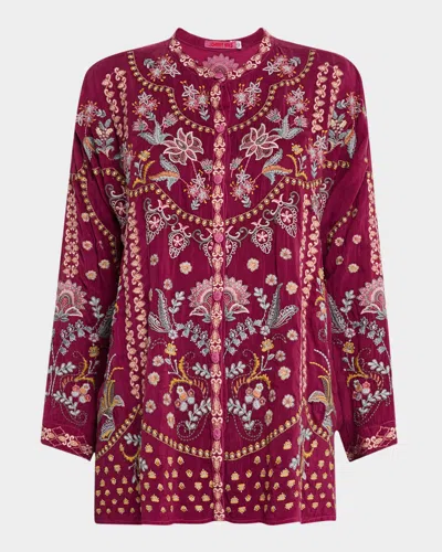 Johnny Was Emmea Audrey Floral-embroidered Tunic In Rose Wine