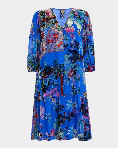 johnny was blue floral dress JOHNNY WAS Blue Cream Multi 100% Silk Print Long Size SMALL (S) Dress main image 0