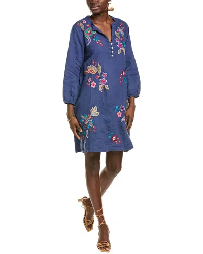 Johnny Was Ethal Linen Shift Dress In Blue