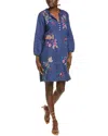 Johnny Was Ethal Linen Shift Dress In Blue