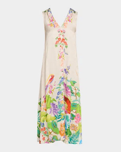 Johnny Was Eva Bias-cut Floral Midi Dress In Multi