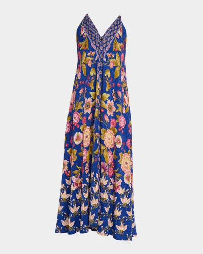 Johnny Was Eva Printed V-neck Dress In Blue