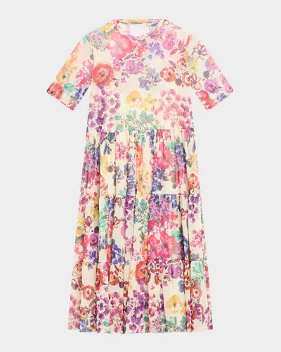 Johnny Was Evalon Tiered Floral-print Mesh Dress