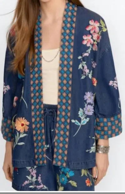 Johnny Was Evangeline Cropped Kimono In Denim In Multi