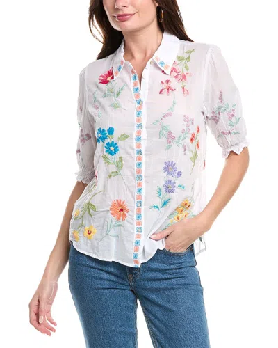 Johnny Was Evangeline Smocked Lisbon Shirt In White