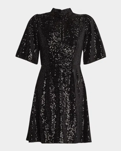 Johnny Was Eve Cutout Mock-neck Sequin Mini Dress In Black