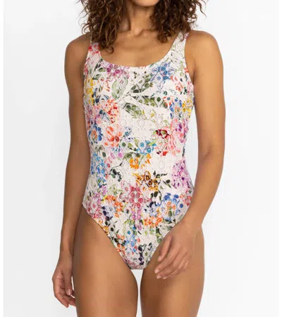 Johnny Was Eyelet One Piece Swimsuit In Multi Neon Jungle