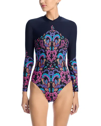 Johnny Was Fatima Rash Guard One Piece Swimsuit In Fatima (black)