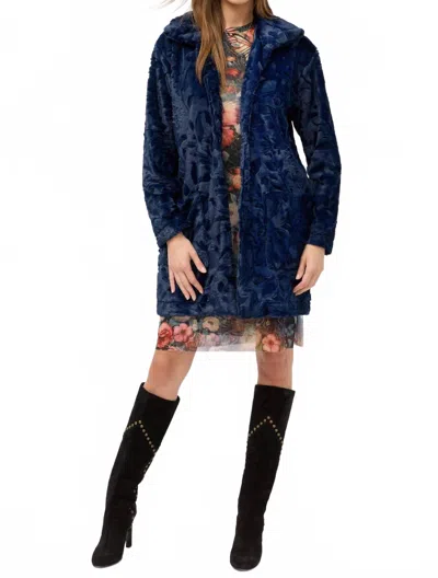 Johnny Was Faux Fur Coat In Navy In Blue