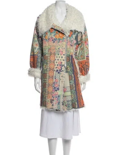 Pre-owned Johnny Was Faux Shearling Floral Print Jacket In Multicolor