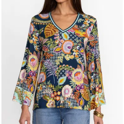 Johnny Was Janie Favorite Kimono Sleeve Blouse In Multi Color In Blue