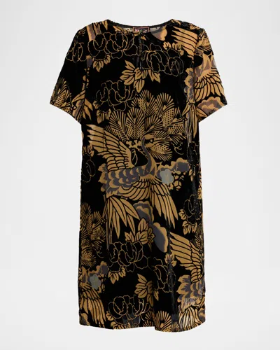 Johnny Was Felted Bird-print Shift Dress In Multi