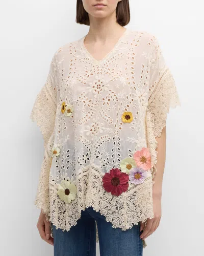 Johnny Was Ferney Eyelet Floral-embroidered Poncho In Natural