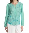 Johnny Was Field Henley Blouse Yohana In Marine Blue In Green