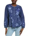 Shop Johnny Was Field Henley Linen Blouse In Blue