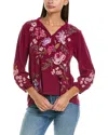 Johnny Was Field Silk Blouse In Burgundy