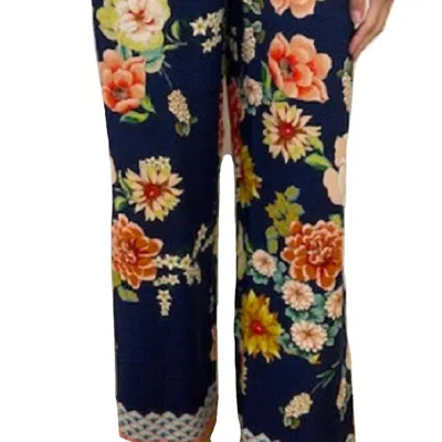 Johnny Was Floral Border Split Pant In Multi In Blue